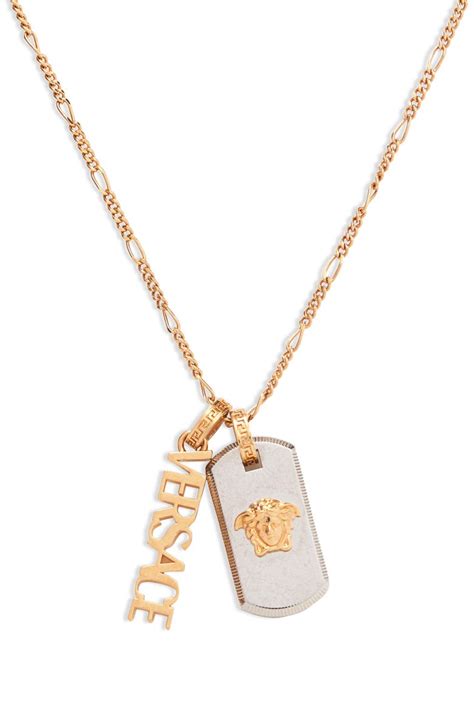 Versace Men's Medusa Dog Tag Logo Pendant Necklace